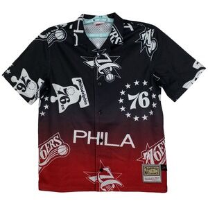 Philadelphia 76ers Mitchell & Ness NBA Large Jersey Button Up Shirt Black New